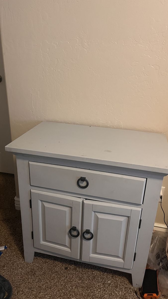 Light Gray Wooden Nightstand with Drawer & Cabinet - Good for Project