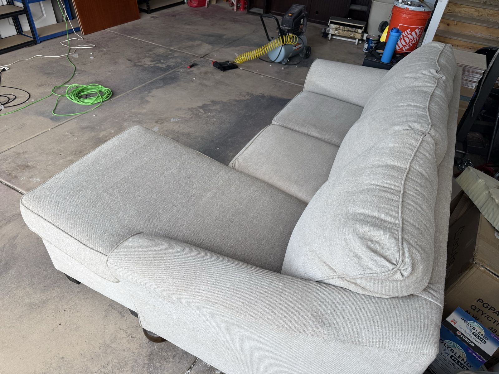 Light Beige Fabric Chaise Sofa Couch - Good Condition, Gently Used