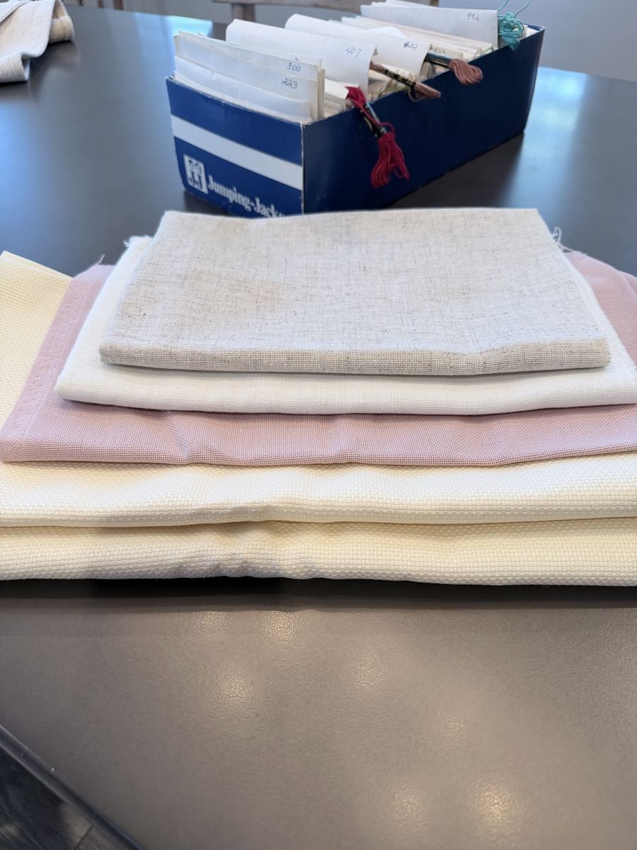 Various Embroidery Fabrics & Floss - Crafting & Sewing Material Bundle