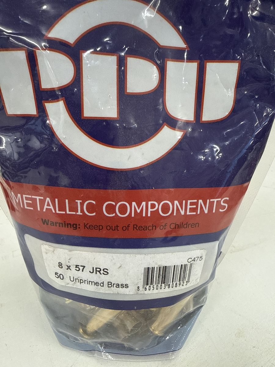 PPU 8x57 JRS Unprimed Brass Rifle Cartridge Cases - 50 Count Metallic Components