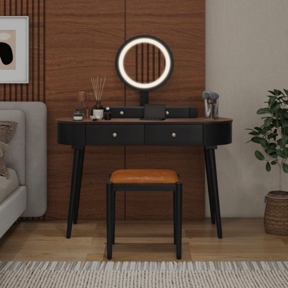 Elegant Makeup Vanity Table Set with LED Mirror