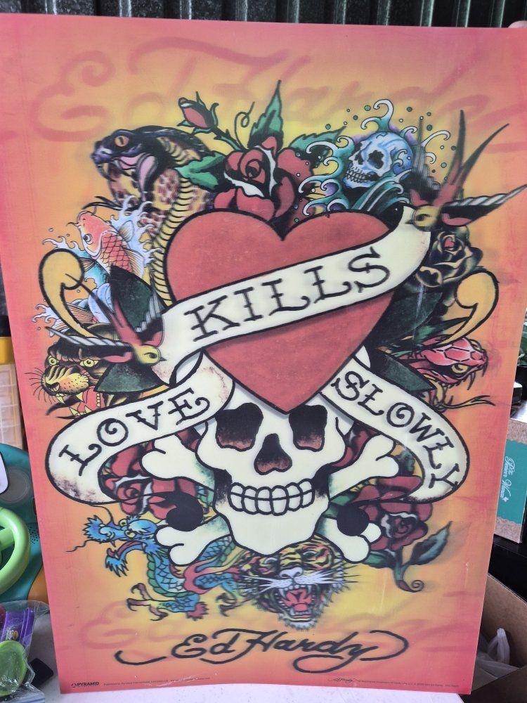  "Love Kills Slowly" 3D lenticular poster by Pyramid Posters.vintage 2009 Ed Hardy