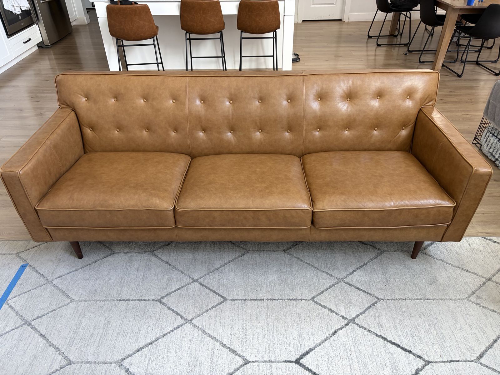 Mid-century Modern Leather Tan/Cognac Sofa