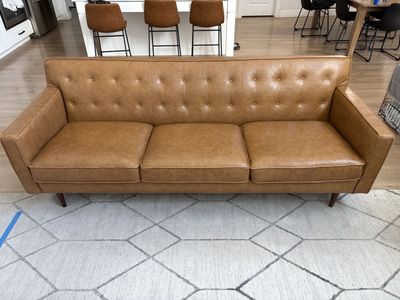 Mid-century Modern Leather Tan/Cognac Sofa
