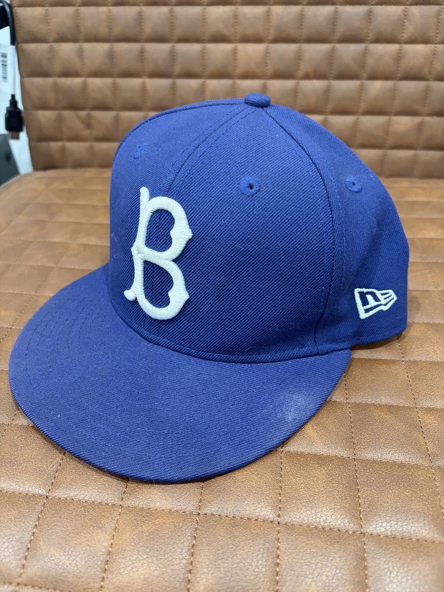 New Era Fitted Baseball Cap Blue/White B Logo Solid Sports Size 6 7/8