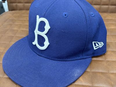 New Era Fitted Baseball Cap Blue/White B Logo Solid Sports Size 6 7/8