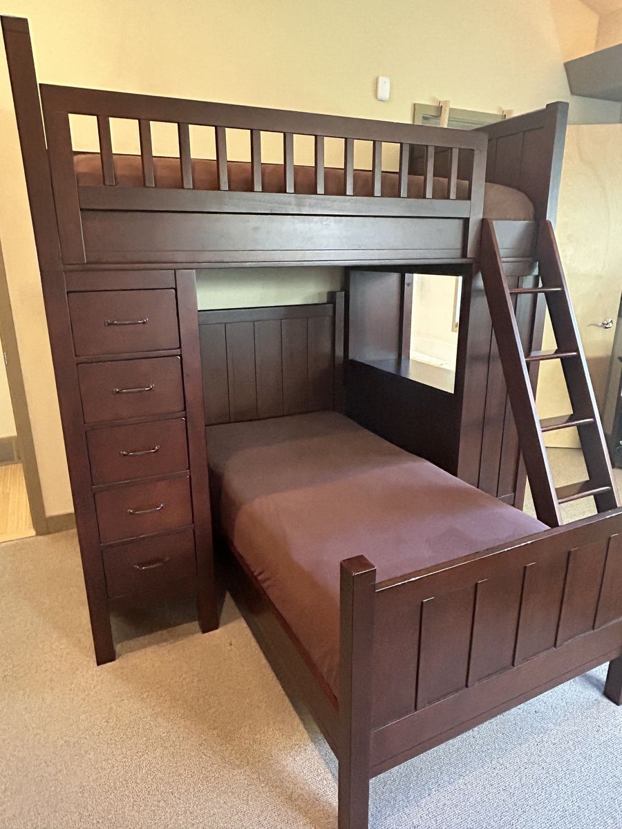 Pottery Barn Camp Loft System—Wooden Bunk Bed with Storage & Desk - Dark Walnut Finish