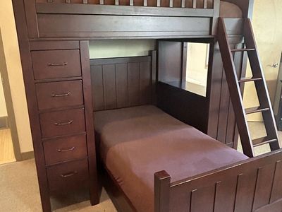 Pottery Barn Camp Loft System—Wooden Bunk Bed with Storage & Desk - Dark Walnut Finish