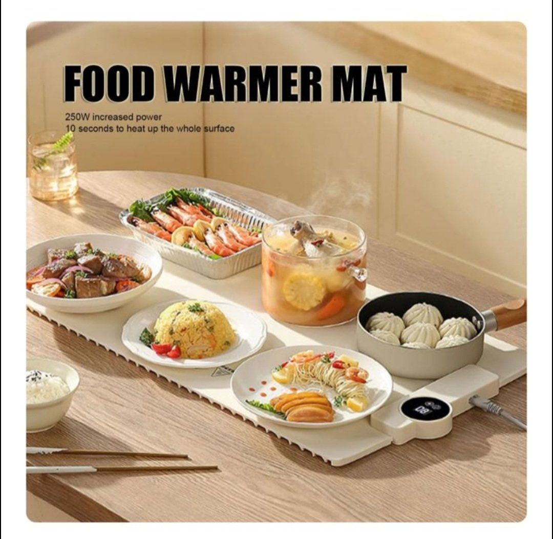 Food Warmer Mat - 250W, Heats in 10 Seconds, Digital Control - Keep Meals Warm