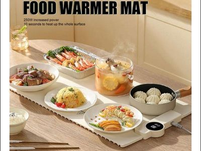Food Warmer Mat - 250W, Heats in 10 Seconds, Digital Control - Keep Meals Warm