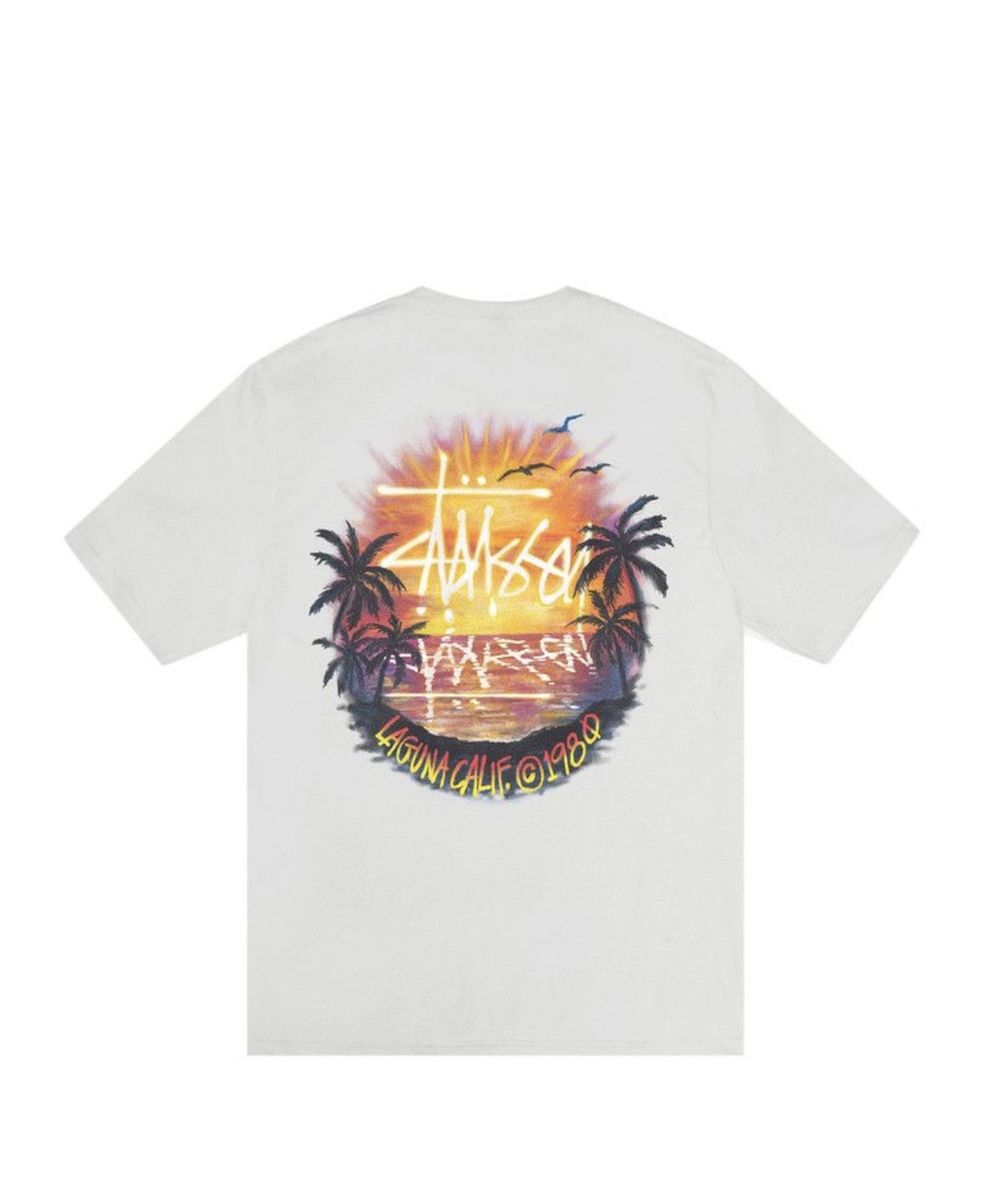 Stussy Laguna Cali. 1989 Sunset Palm Tree Graphic T-Shirt White Men's Size XL - Cotton