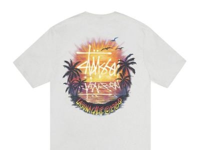 Stussy Laguna Cali. 1989 Sunset Palm Tree Graphic T-Shirt White Men's Size XL - Cotton