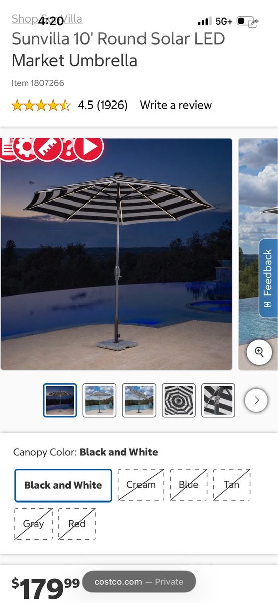 SUNVILLA 10’ LED Market Umbrella