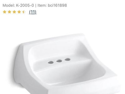 Kohler Kingston K-2005-0 16" Wall Mounted Bathroom Sink White with 3 Holes & Overflow