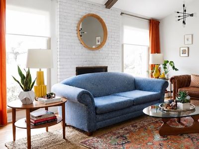 Vintage Prussian Blue Woven Microdot 2-Seater Loveseat w/Parsons Legs & Rolled Armrests