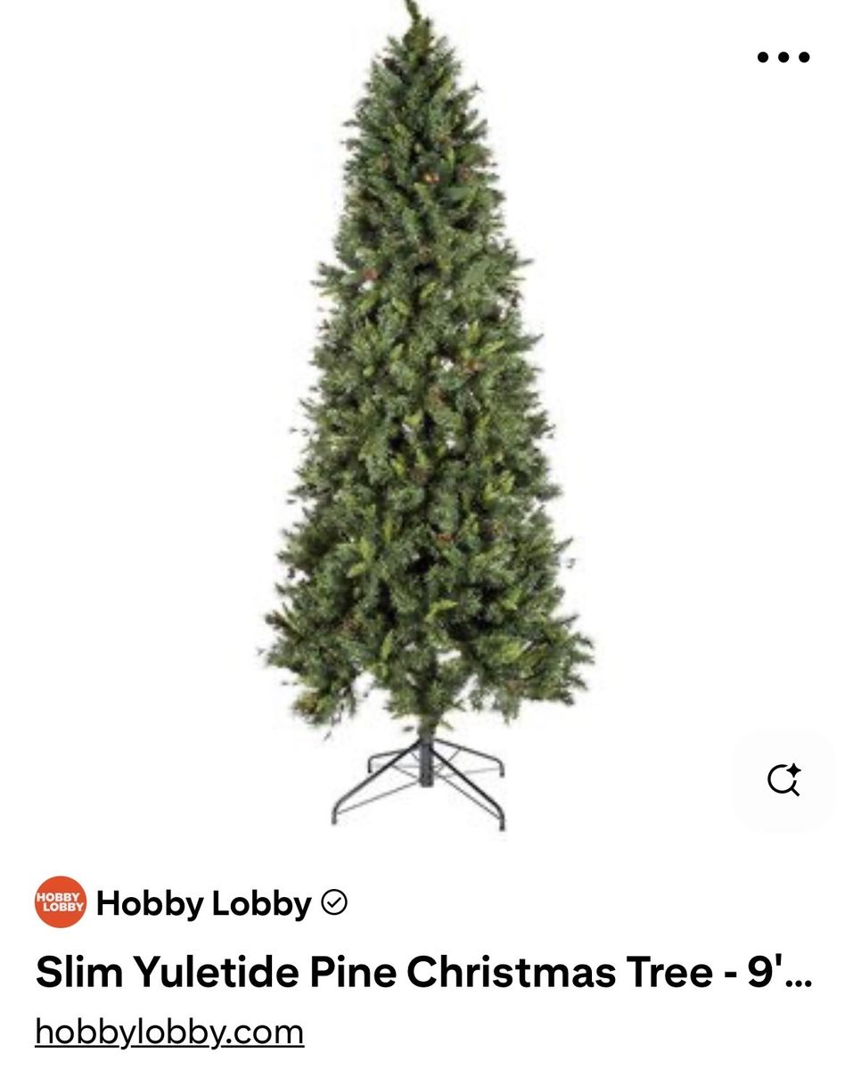 Hobby Lobby Slim Yuletide Pine Artificial Christmas Tree - 9 ft.