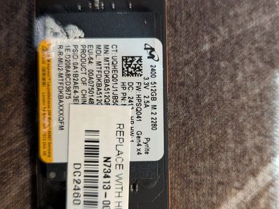 Micron 2400 512GB M.2 2280 NVMe Gen4 x4 SSD - HP Spare N73413-001