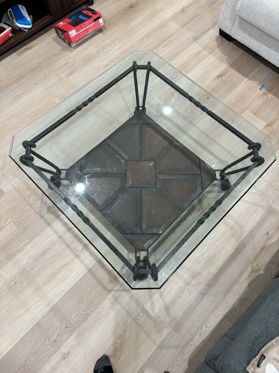 Mediterranean-Style Glass & Iron Coffee Table