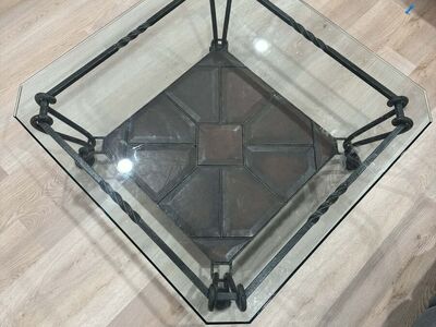 Mediterranean-Style Glass & Iron Coffee Table