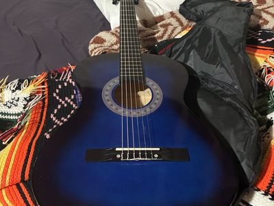 BCP Blue Acoustic Guitar Beginner Full Size w/ Case & Pick - Steel & Nylon Strings