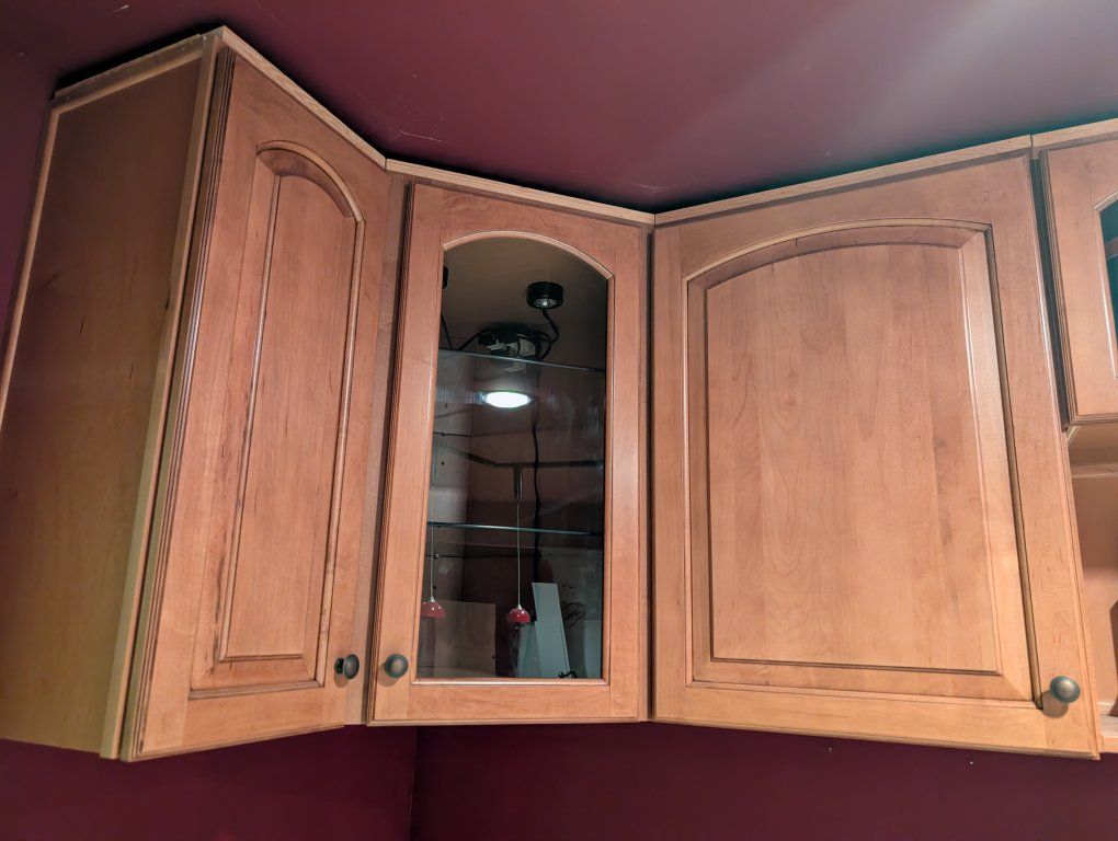 Light Brown Wood Kitchen Cabinets & Drawers with Sink & Faucet - Various Sizes