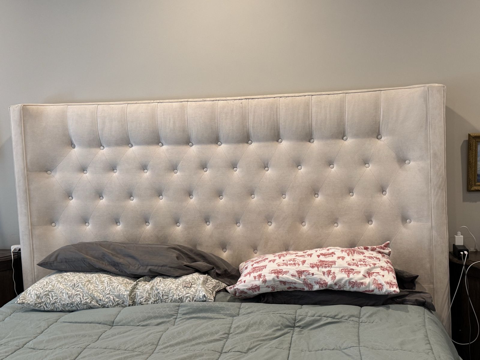 Upholstered king bed frame white