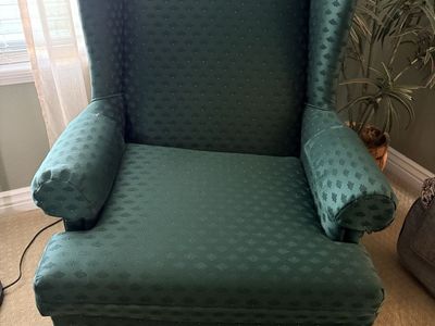 Pair of Vintage Green Wingback Armchairs - Claw Foot Accent Chairs
