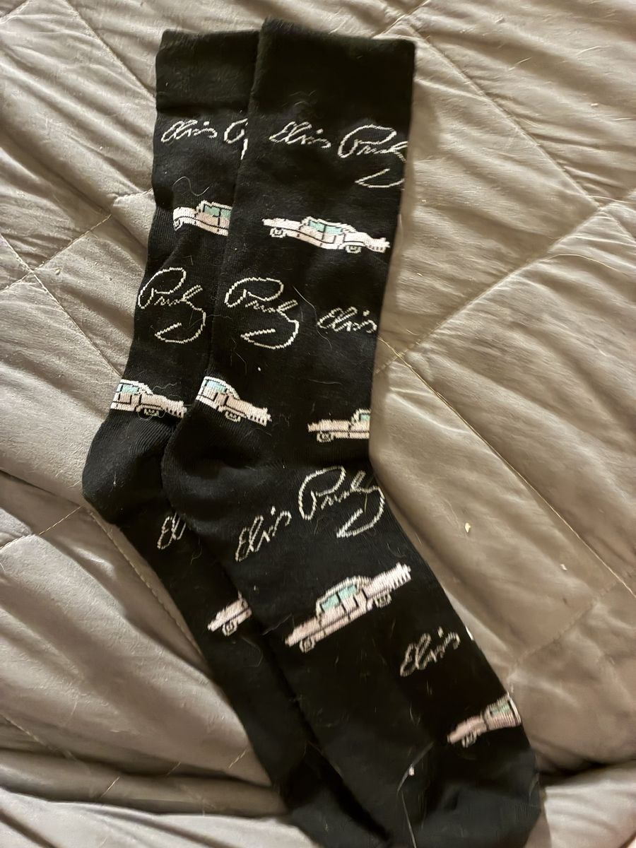 Elvis Presley Black Crew Socks with Car Print - Men's Size 10
