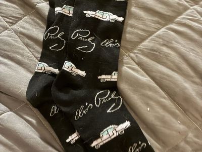 Elvis Presley Black Crew Socks with Car Print - Men's Size 10