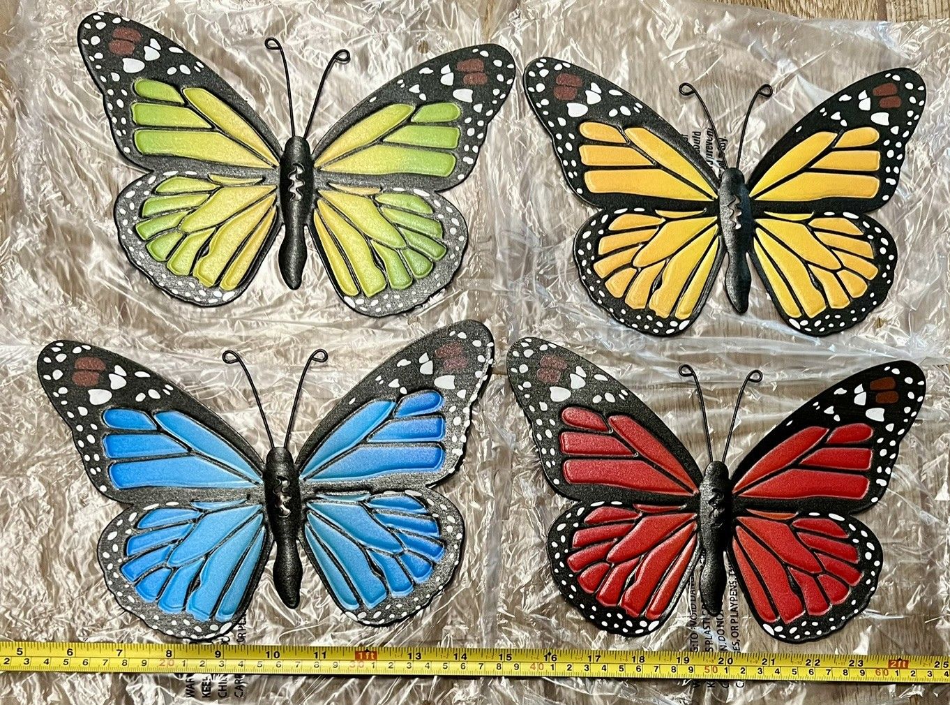 9.8in Metal Butterflies 4 pack Hanging Indoor or Outdoor Decorations Vibrant colors BA11
