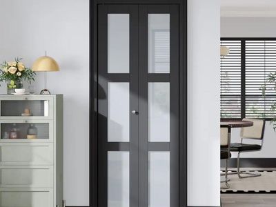 Modern Black 3-Lite Glass Bifold Closet Door Kit - 32" x 80" (Brand New)
