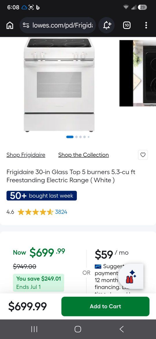 Frigidaire FCRE3062AW 30-in 5-Burner 5.3-cu ft Freestanding Electric Range - White