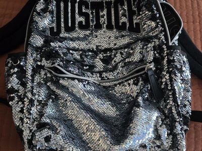 Justice Silver and Black Flip Sequin Backpack