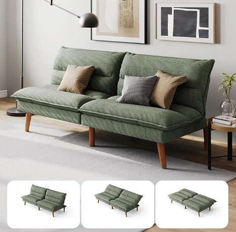 LINSY HOME Futon Sofa Bed - Convertible Corduroy Futon Couch Bed with Adjustable Backrest, Modern Small Loveseat Sleeper Sofa 