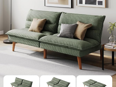 LINSY HOME Futon Sofa Bed - Convertible Corduroy Futon Couch Bed with Adjustable Backrest, Modern Small Loveseat Sleeper Sofa