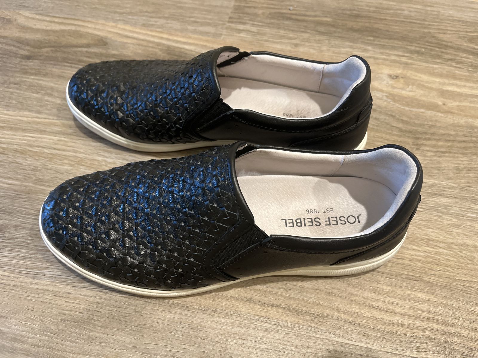 Josef Seibel Women's Black Woven Leather Slip-On Shoes - Size 39