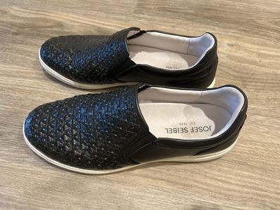 Josef Seibel Women's Black Woven Leather Slip-On Shoes - Size 39
