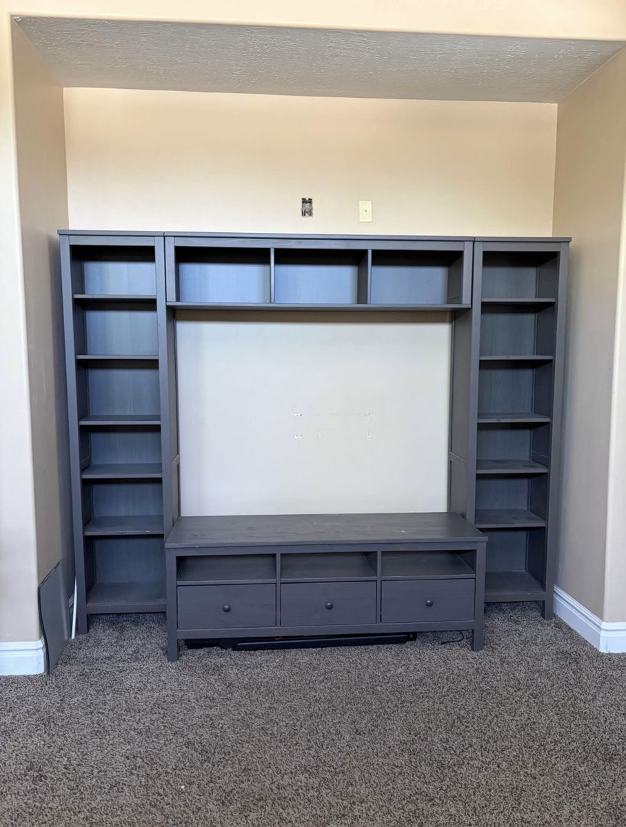 IKEA HEMNES Dark Gray Entertainment Center with Bookcases & Storage Drawers
