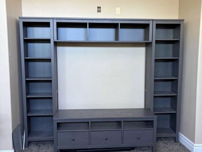 IKEA HEMNES Dark Gray Entertainment Center with Bookcases & Storage Drawers