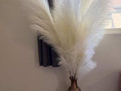Decorative Tall Bronze Floor Vase with Cream Faux Pampas Grass Stems