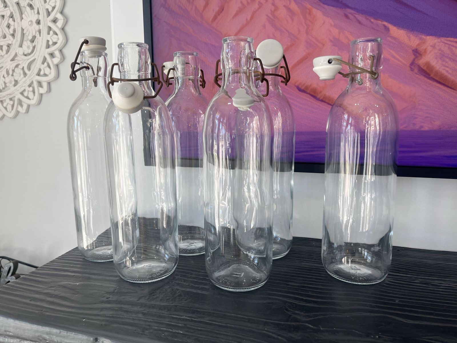 6 Clear Glass Flip-Top Bottles 