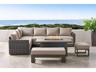 NIB Member’s Mark Brenton Sofa Sectional Patio Set Fire Coffee Table 7pc