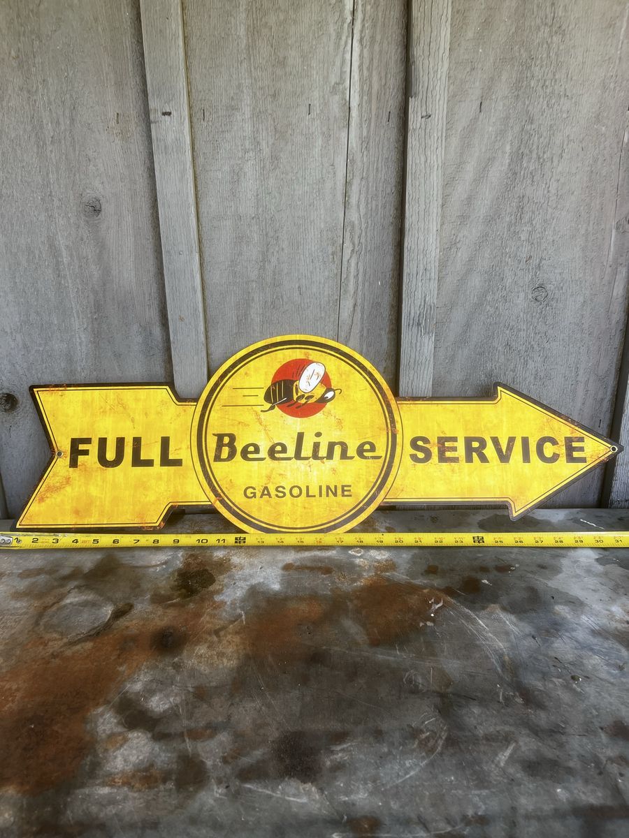 Vintage Style Beeline Gasoline "Full Service" Metal Sign - Retro Gas Station Decor - 32”Wide