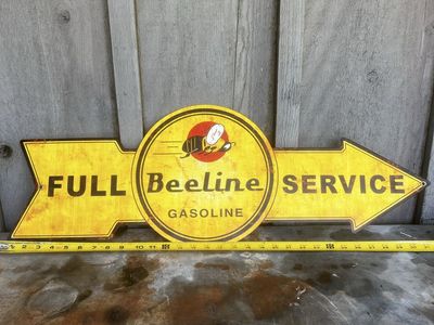 Vintage Style Beeline Gasoline "Full Service" Metal Sign - Retro Gas Station Decor - 32”Wide