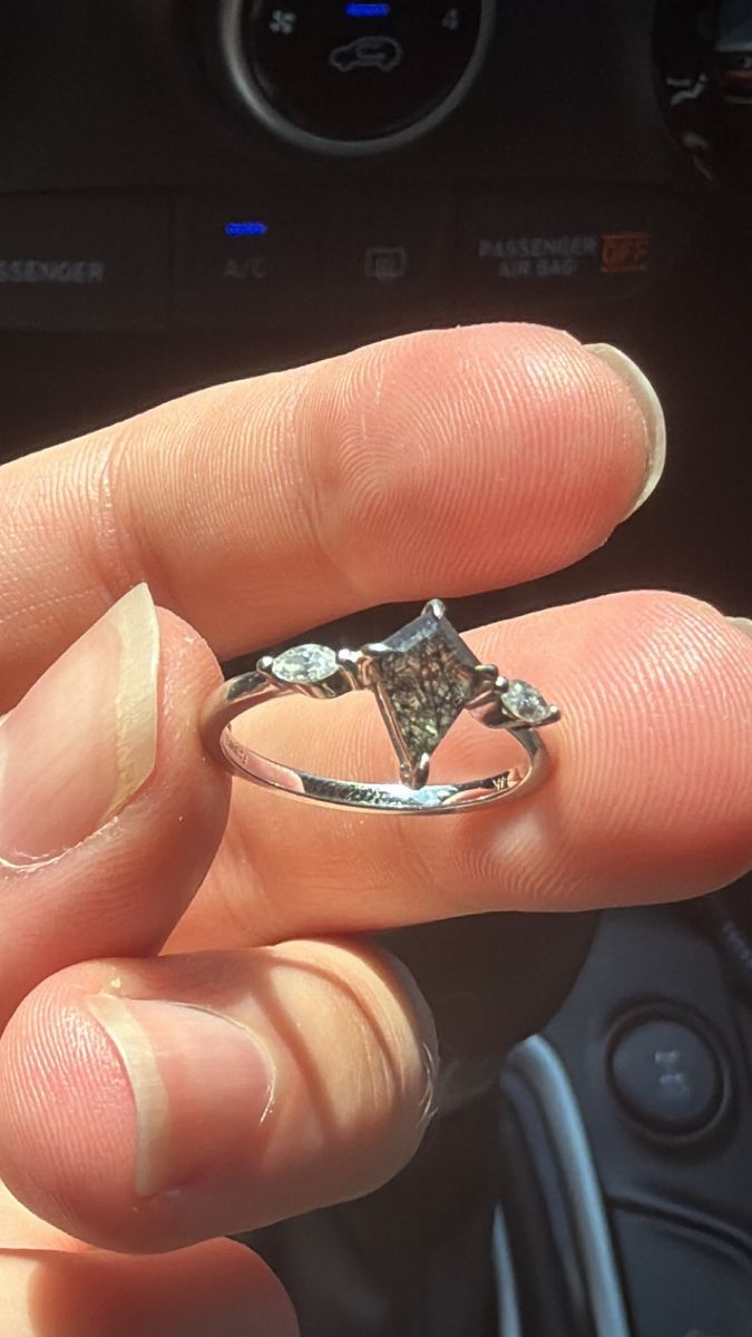 14K White Gold Kite Salt & Pepper Diamond Ring.