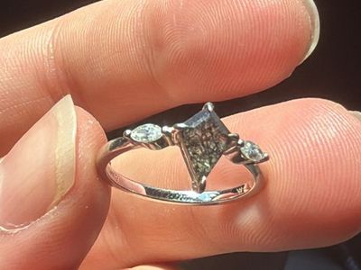 14K White Gold Kite Salt & Pepper Diamond Ring.
