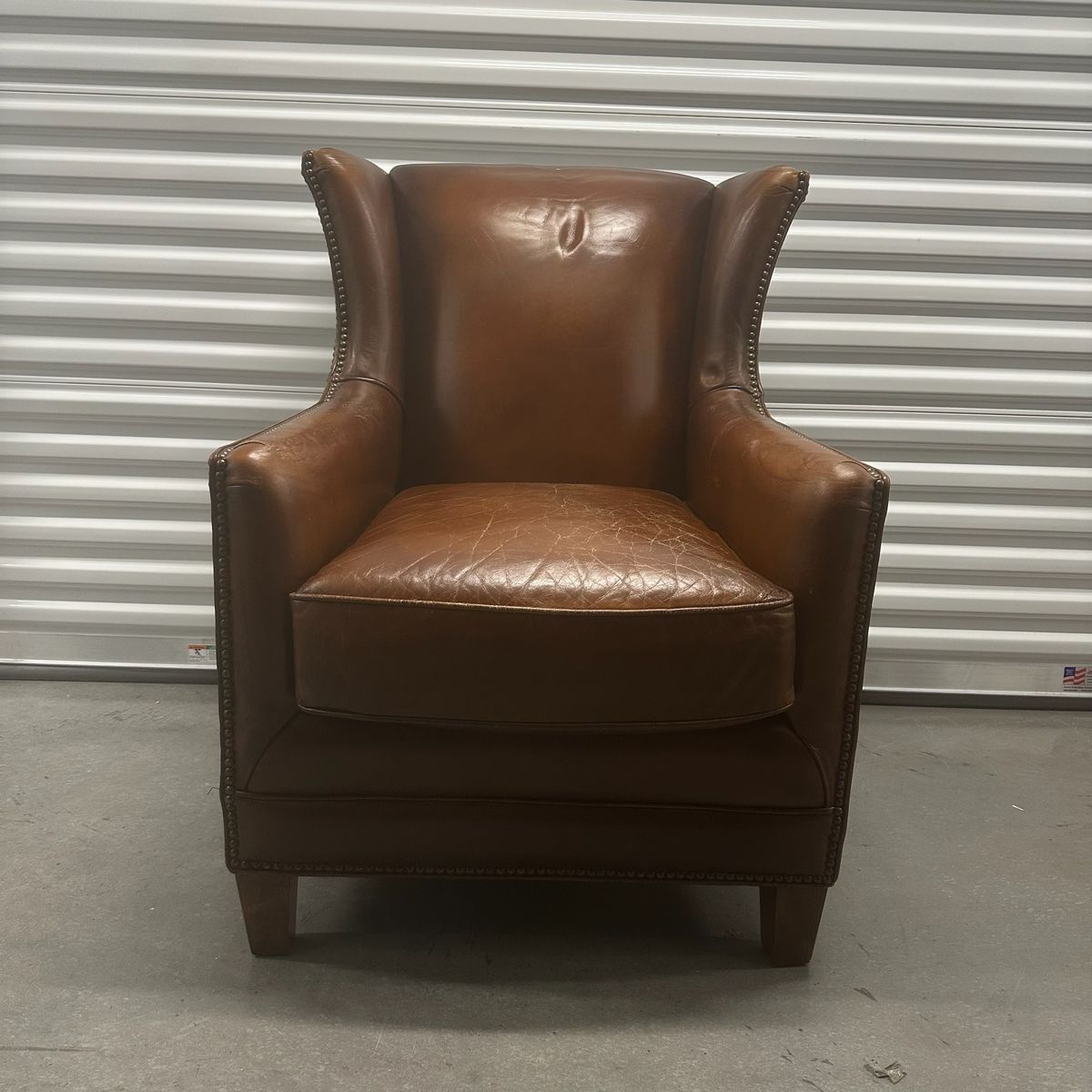 Brown Leather Nailhead Wingback Accent Chair