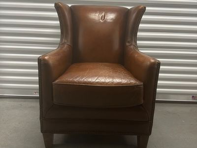 Brown Leather Nailhead Wingback Accent Chair