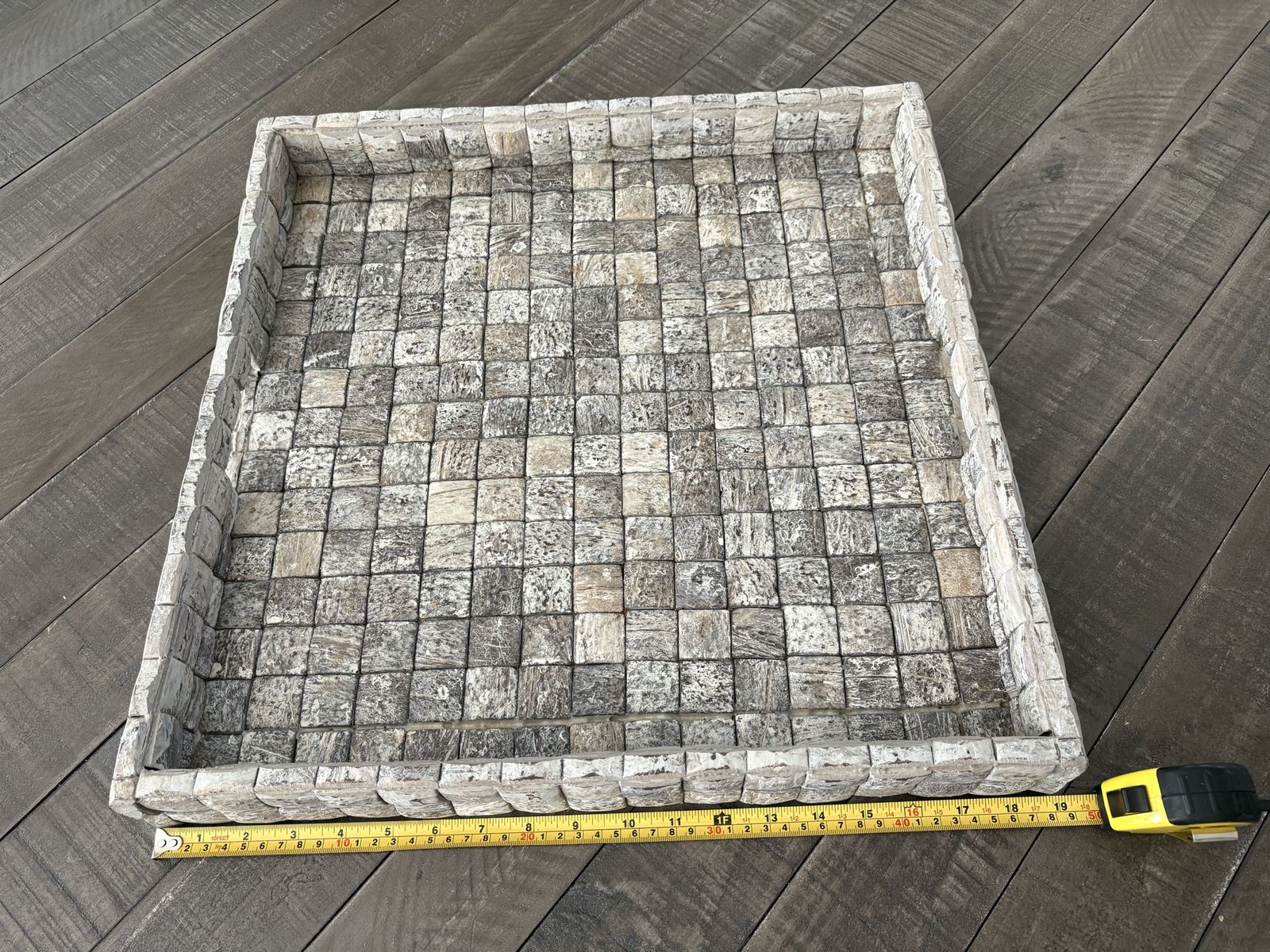 Handmade Decorative Wood Tile Tray - Gray/White 18.5" x 18.5" Square