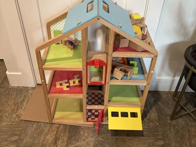 Hape All Seasons Wooden Furnished Dollhouse Playset